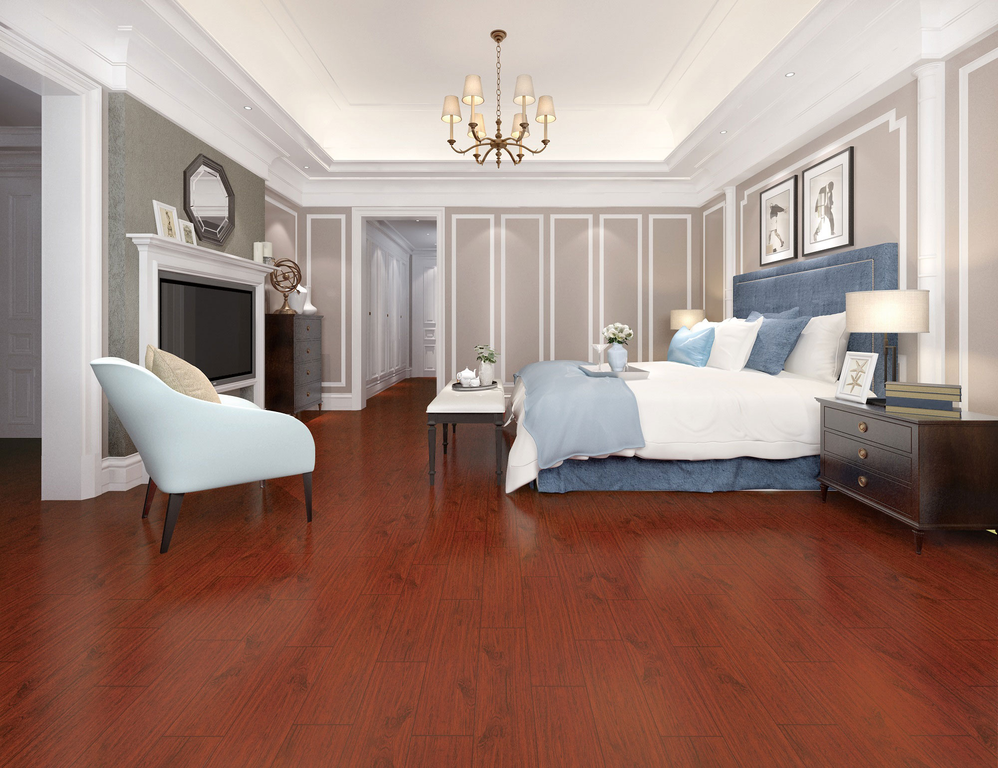 Red wood like tile flooring design